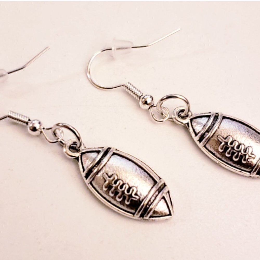 Handmade Small Lightweight Silver Football Earrings - Picture 2 of 3